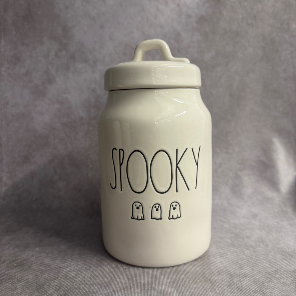 Rae Dunn Spooky Canister Cream Ceramic Ghost Halloween Jar Kitchen Storage